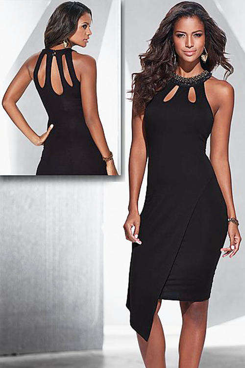 SEXY SLEEVELESS CUT AWAY DETAIL MIDI DRESS