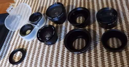 9 diff lens attachments as shown in pics, some will need internal cleaning, no scratches on glass.
