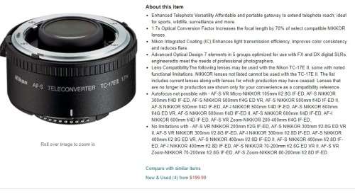 Nikon 1.7 ii tele converter, photos show exact item on sale, excellent condition inside and out