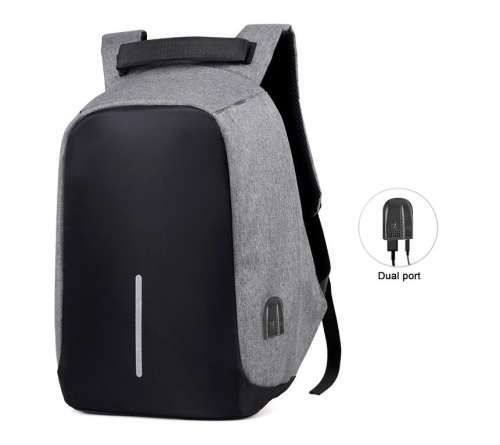 Anti theft backpack - Dual port - Grey