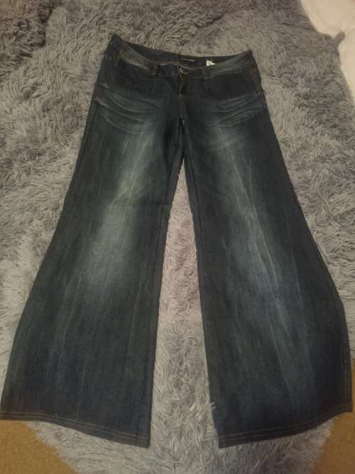 Ladies stained wide leg denim jeans