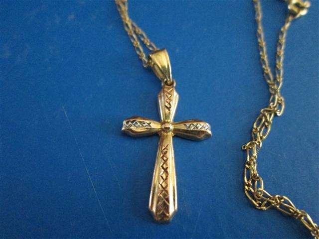 9ct Gold cross with small diamonds and chain