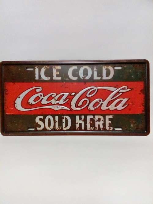 SUPER COOL COLLECTORS VINTAGE STYLE METAL ICE COLD COCA-COLA SOLD HERE LICENSE PLATE SIGN