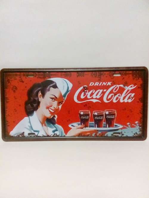 AWESOME VINTAGE STYLE METAL COCA-COLA LICENSE PLATE SIGN