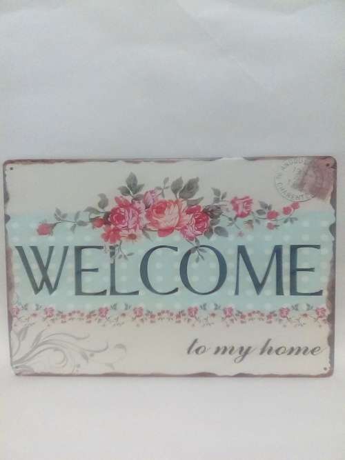 STUNNING COLLECTORS VINTAGE STYLE METAL WELCOME TO MY HOME WALL DECO ITEM