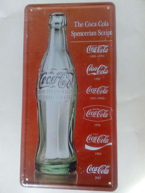 SUPER COOL COLLECTORS PRESSED METAL-THE COCA-COLA SPENCERIAN SCRIPT SIGN