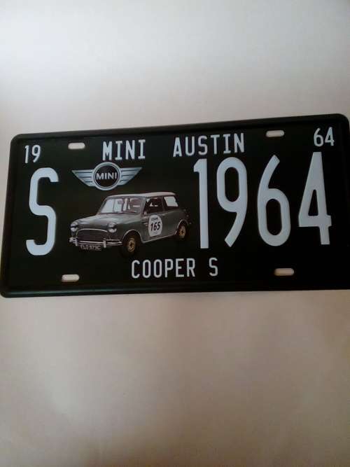 VINTAGE STYLE PRESSED METAL MINI COOPER NUMBER PLATE SIGN