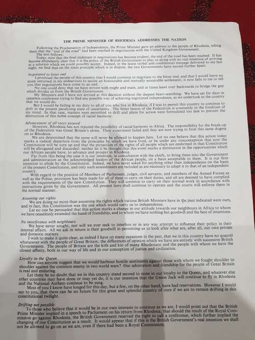 RHODESIA'S FINEST HOUR/THE PRIME MINISTER OF RHODESIA ADDRESSES THE NATION /11th November 1965..RARE