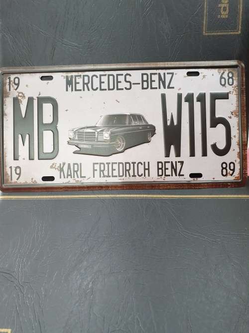 VINTAGE  STYLE  PRESSED METAL MERCEDES BENZ NUMBER PLATE SIGN