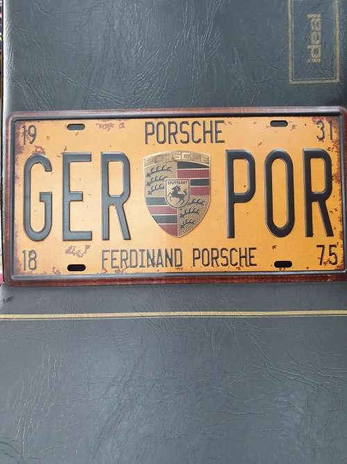 VINTAGE STYLE PRESSED METAL PORSCHE NUMBER PLATE SIGN