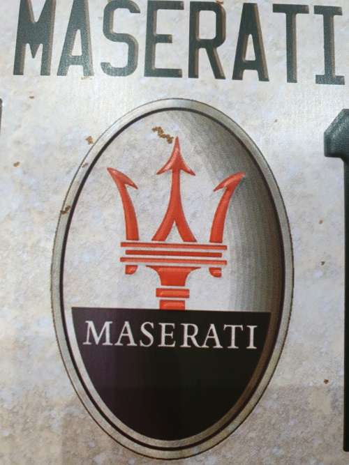 VINTAGE STYLE PRESSED METAL MASERATI NUMBER PLATE SIGN