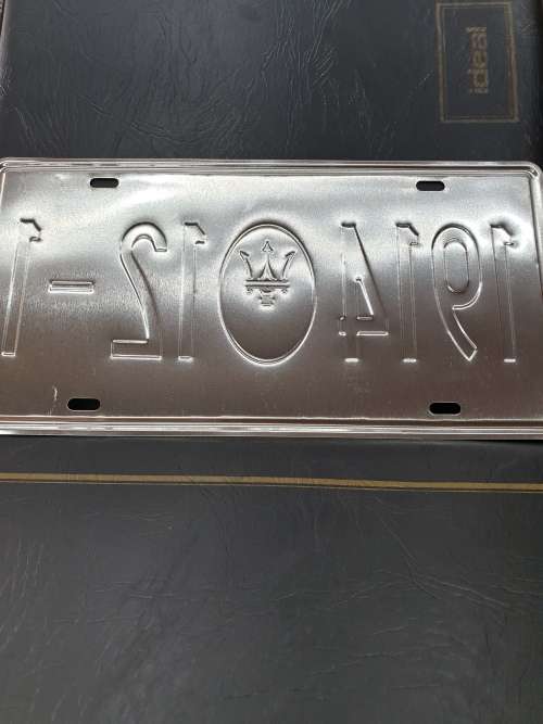 VINTAGE STYLE PRESSED METAL MASERATI NUMBER PLATE SIGN
