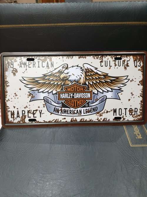 VINTAGE STYLE PRESSED METAL HARLEY-DAVIDSON NUMBER PLATE SIGN