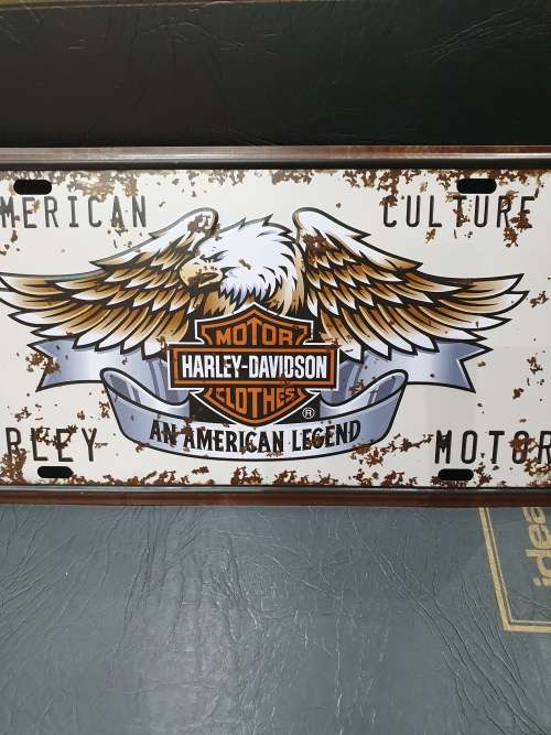 VINTAGE STYLE PRESSED METAL HARLEY-DAVIDSON NUMBER PLATE SIGN