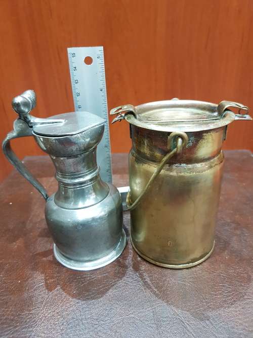 MINIATURE COPPER MILK CAN ND ROYAL HOLLAND PEWTER JUG (ONE BID FOR BOTH)