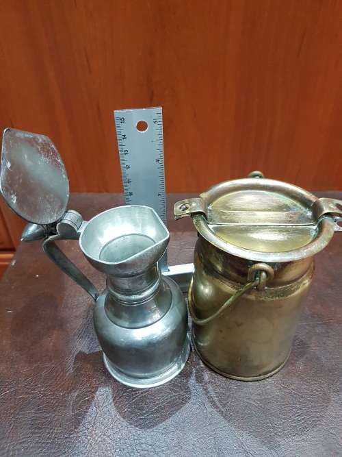 MINIATURE COPPER MILK CAN ND ROYAL HOLLAND PEWTER JUG (ONE BID FOR BOTH)