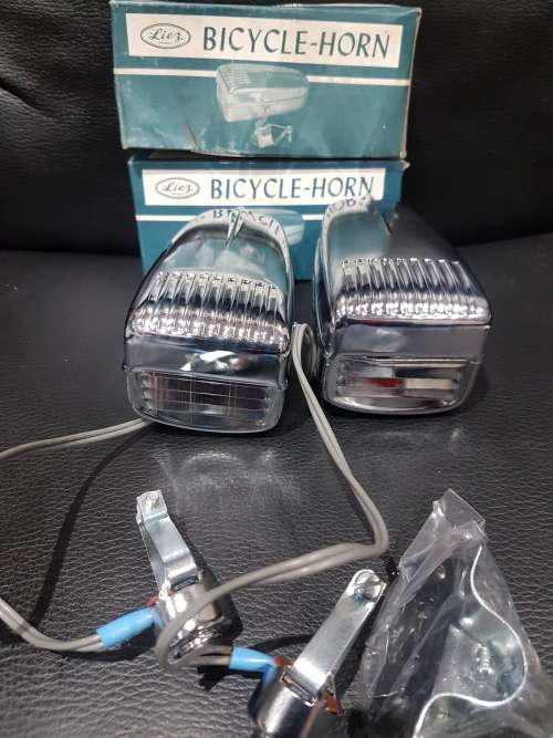 TWO VINTAGE CHROMED LIEZ BICYCLE HORN