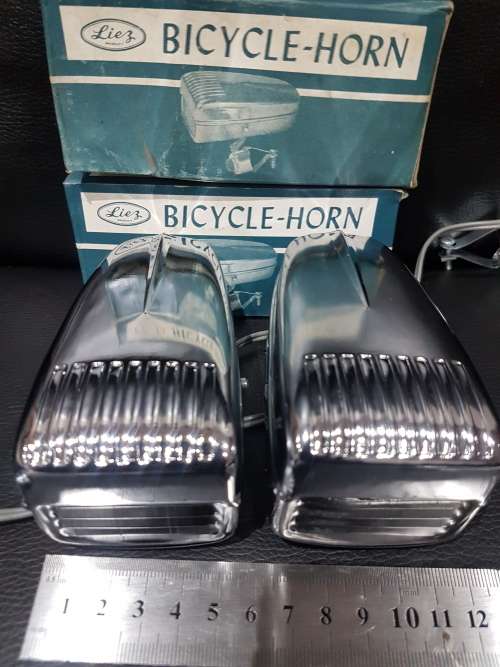 TWO VINTAGE CHROMED LIEZ BICYCLE HORN