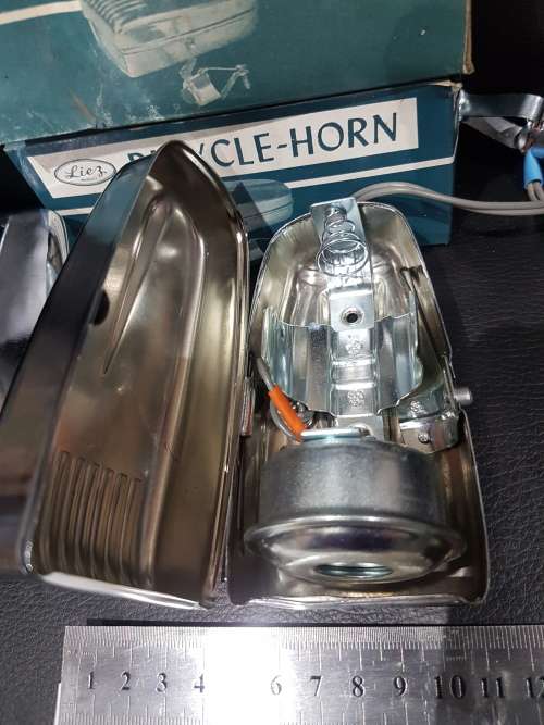 TWO VINTAGE CHROMED LIEZ BICYCLE HORN