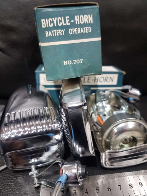 TWO VINTAGE CHROMED LIEZ BICYCLE HORN