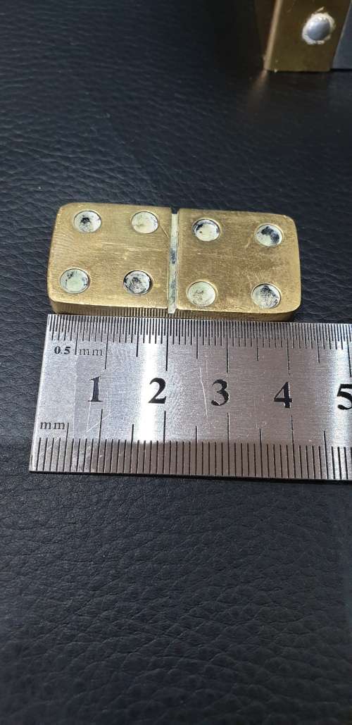 VINTAGE SOLID BRASS DOMINO'S IN BRASS/METAL BOX 27 piece(RARE FIND)