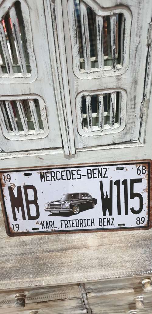 VINTAGE STYLE PRESSED METAL MERCEDES BENZ NUMBER PLATE SIGN