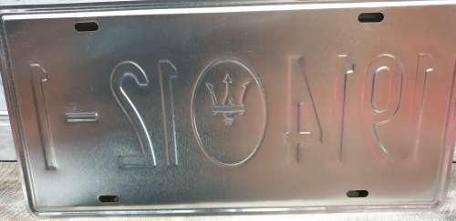 VINTAGE STYLE PRESSED METAL MASERATI NUMBER PLATE SIGN