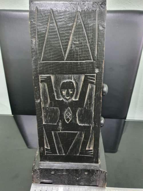 UNUSUAL SOLID WOODEN TWO DRAWER HAND CARVED PYRAMID ORGANIZER