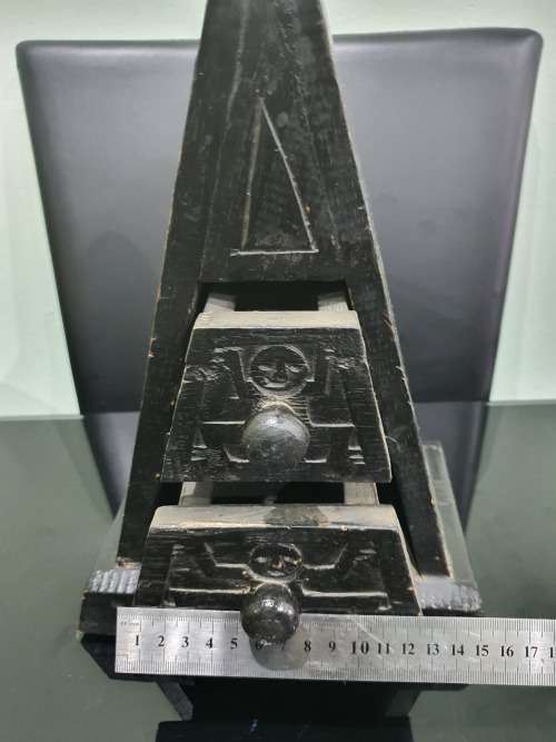 UNUSUAL SOLID WOODEN TWO DRAWER HAND CARVED PYRAMID ORGANIZER