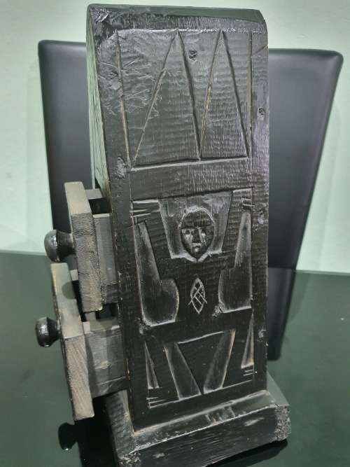 UNUSUAL SOLID WOODEN TWO DRAWER HAND CARVED PYRAMID ORGANIZER