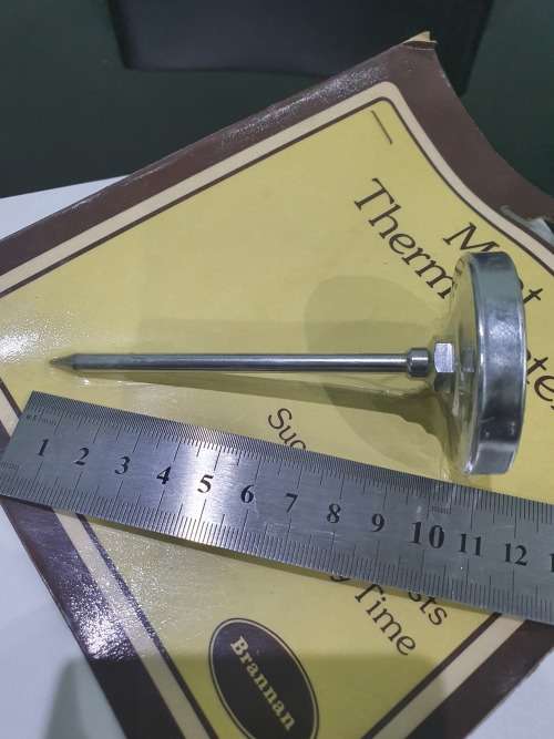 VINTAGE BRANNAN MEAT THERMOMETER IN ITS ORIGINAL PACKAGING..STAINLESS STEEL