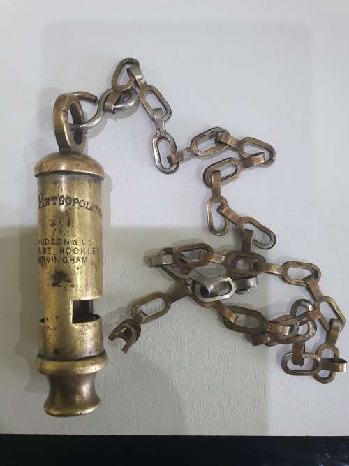 ORIGINAL SOLID BRASS...1900S..THE METROPOLITAN..J HUDSON..BRITISH POLICE WHISTLE..BIRMINGHAM