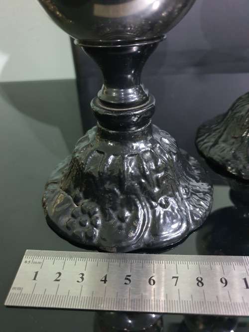 THREE STUNNING DESIGNER CANDLE HOLDERS WITH SOLID CAST IRON STAND