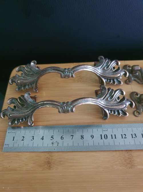 THREE PAIRS SOLID BRASS VINTAGE DOOR/DRAWER  HANDLES...ONE BID FOR ALL