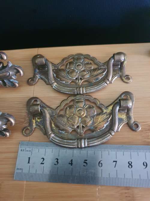 THREE PAIRS SOLID BRASS VINTAGE DOOR/DRAWER  HANDLES...ONE BID FOR ALL