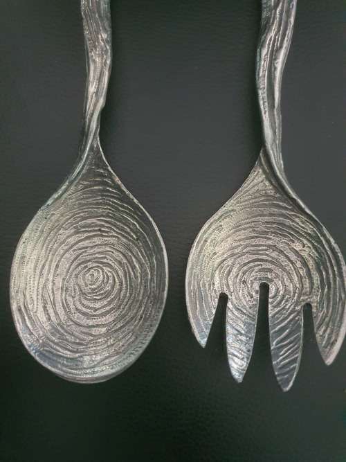 STUNNING PEWTER EMBOSSED ELEPHANT HEAD SALAD SERVER