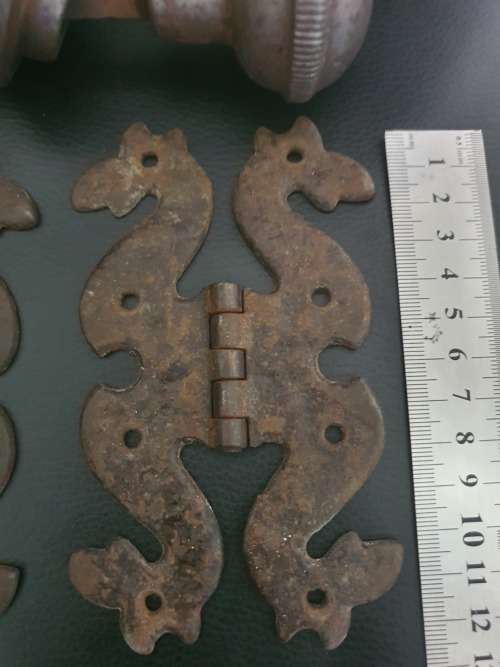 VERY OLD RUSTIC DOOR HINGE AND DOOR HANDLE