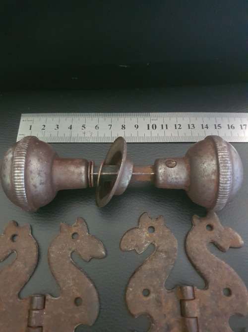 VERY OLD RUSTIC DOOR HINGE AND DOOR HANDLE