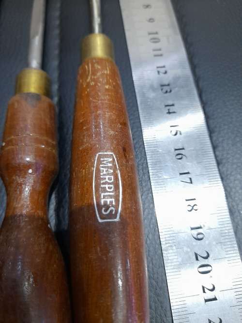 FIVE VINTAGE MARPLES WOOD CHISELS...ONE BID FOR ALL