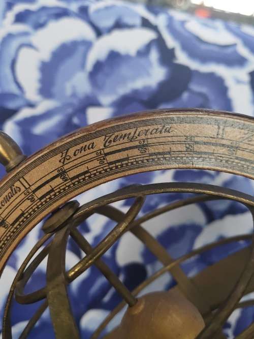 MODEL OF AN OLD ARMILLARY SPHERE - BRASS & WOOD