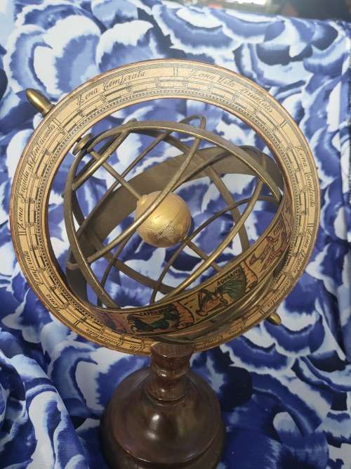 MODEL OF AN OLD ARMILLARY SPHERE - BRASS & WOOD