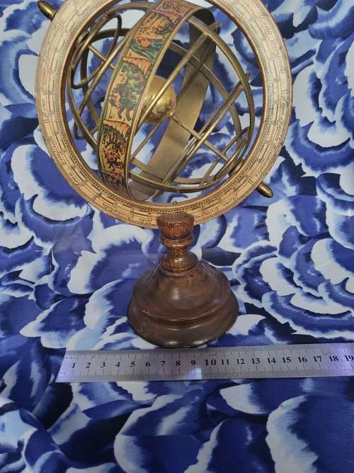 MODEL OF AN OLD ARMILLARY SPHERE - BRASS & WOOD