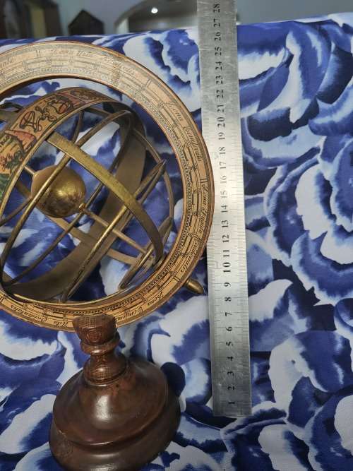 MODEL OF AN OLD ARMILLARY SPHERE - BRASS & WOOD