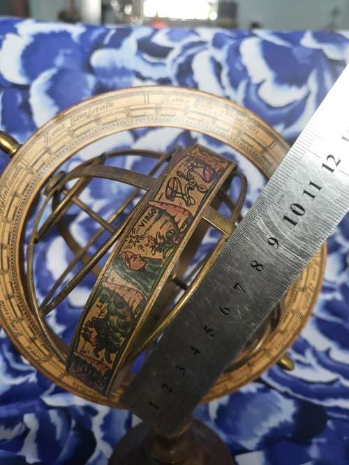 MODEL OF AN OLD ARMILLARY SPHERE - BRASS & WOOD
