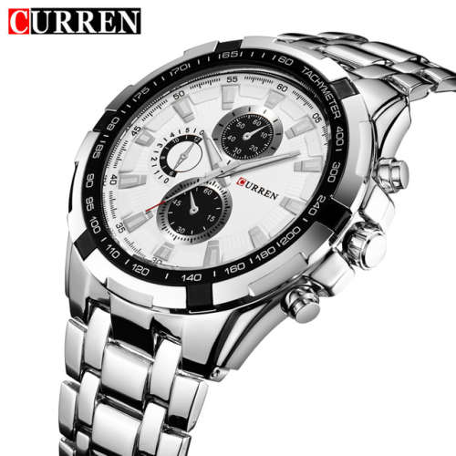 CURREN 8023 Silver Stainless Steel Men's Wrist Watch with White Dial