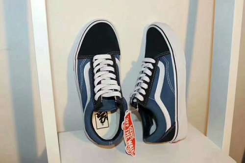 Vans Old Skool Canvas & Suede Skate Shoes/Sneakers (Navy Blue/White)