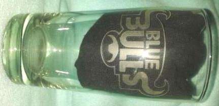 Blue Bulls sand blasted beer glass