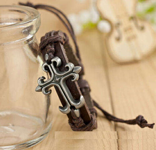 DIY JESUS CROSS Braided Cuff Surfer Multiwrap Bangle Leather Bracelet