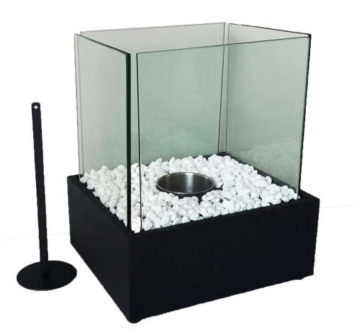 Square Tabletop Ethanol Fireplace with White Stones