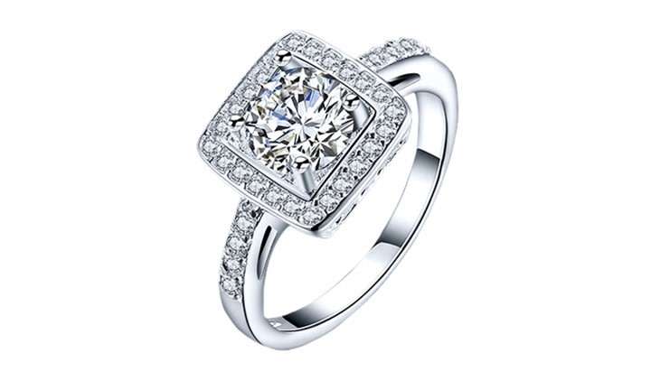 Square White Gold Plated Zirconia Diamond Ring